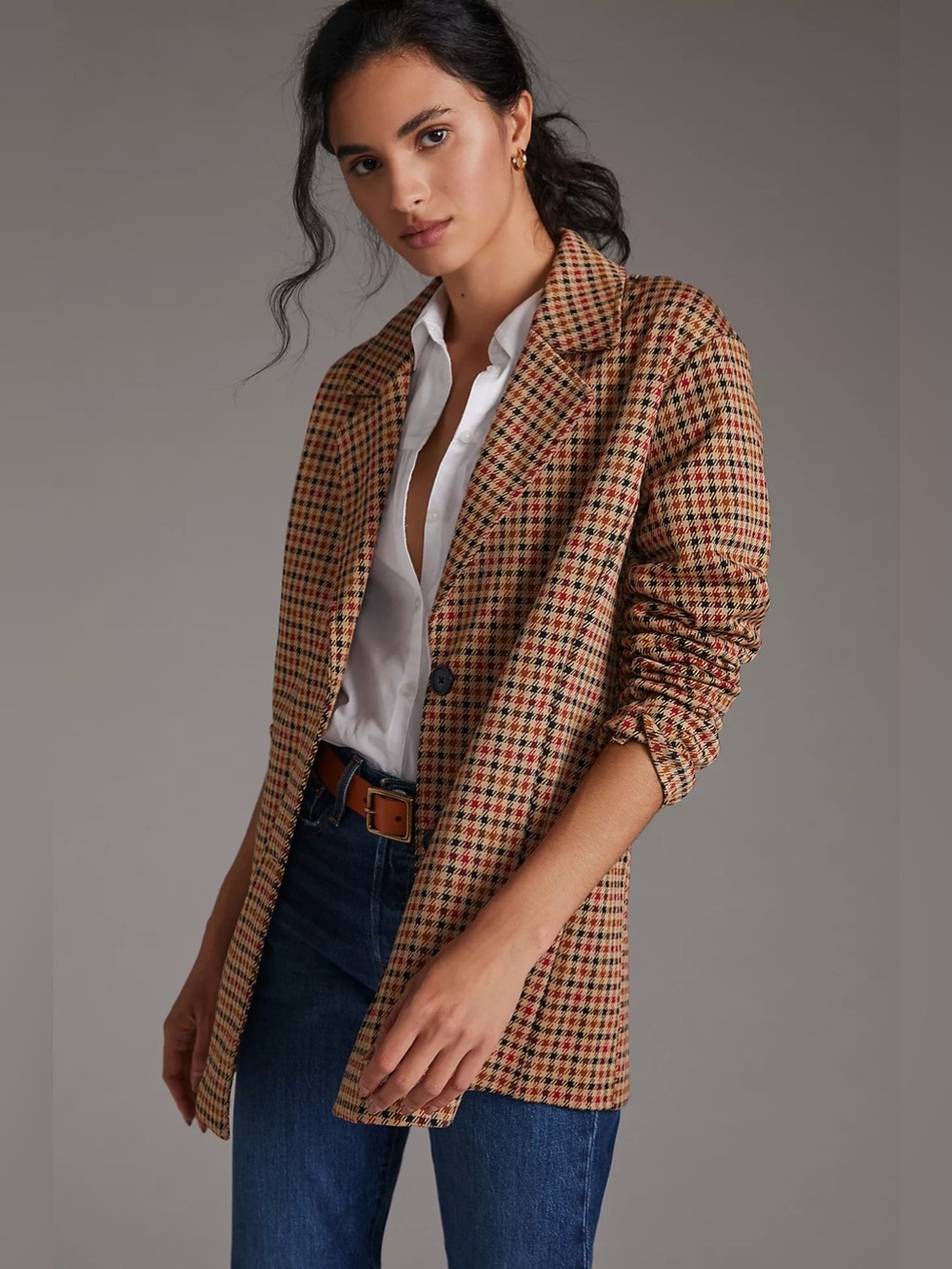 Avec Les Filles Longline Plaid Blazer